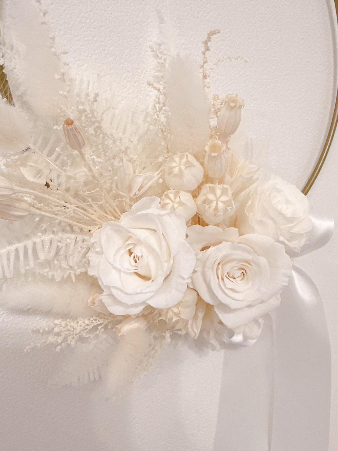 【ワイヤーリース】ホワイトローズのワイヤーリング ♥ リングリース  ゴールドワイヤー ウエディング 上品 シンプル 祝 | 5枚目